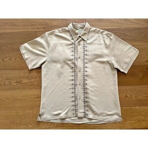 Cubavera Shirt Mens XL Tan Brown Embroidered Pineapple Guayabera Wedding